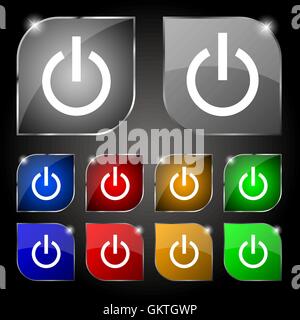 Power icon sign. Set of ten colorful buttons with glare. Vector Stock Vector