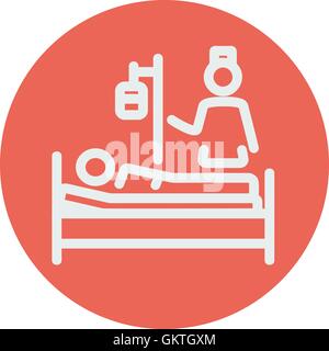 Nurse attending a sick patient thin line icon Stock Vector