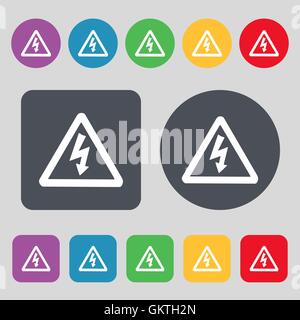 voltage icon sign. A set of 12 colored buttons. Flat design. Vector Stock Vector