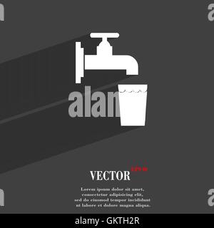 faucet, glass, water icon symbol Flat modern web design with long shadow and space for your text. Vector Stock Vector