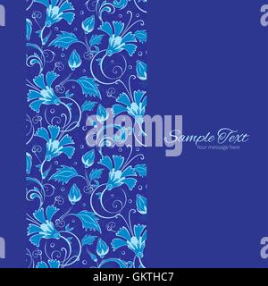 Vector dark blue turkish floral vertical frame seamless pattern Stock Vector
