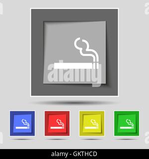 cigarette smoke icon sign on original five colored buttons. Vector Stock Vector