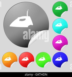Iron icon sign. Set of eight multi colored round buttons, stickers. Vector Stock Vector