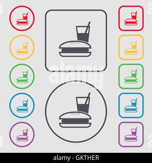 lunch box icon sign. symbol on the Round and square buttons with frame. Vector Stock Vector