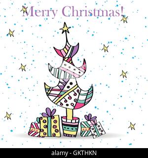 Stylized Christmas tree and gifts. Stock Vector