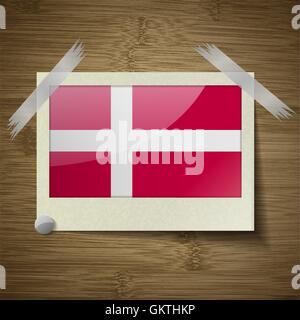 Flags Denmark at frame on wooden texture. Vector Stock Vector