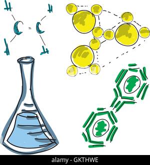 Drawn colored picture with chemistry symbols. Vector illustration Stock Vector