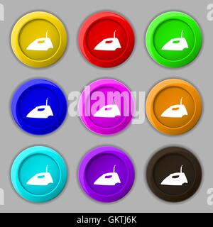 Iron icon sign. symbol on nine round colourful buttons. Vector Stock Vector