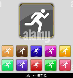 running man icon sign. Set with eleven colored buttons for your site. Vector Stock Vector
