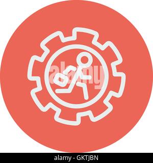Man running inside the gear thin line icon Stock Vector