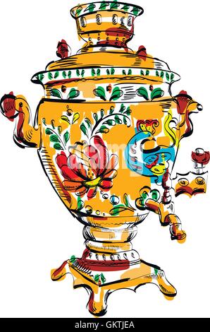 Russian colorful samovar, vector, sketch, tea Stock Vector