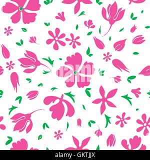 Vector Magenta Flowers Silhouettes Seamless Pattern Stock Vector