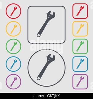 wrench icon sign. symbol on the Round and square buttons with frame. Vector Stock Vector
