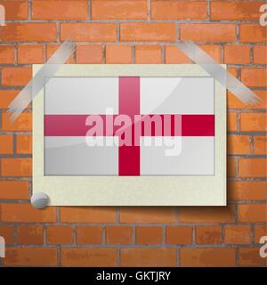Flags England scotch taped to a red brick wall Stock Vector