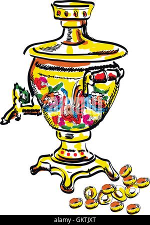 samovars colorful vector sketch tea. Vector Stock Vector