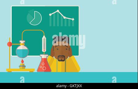 African-american science teacher in laboratory. Stock Vector
