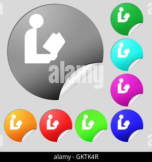 read a book icon sign. Set of eight multi colored round buttons, stickers. Vector Stock Vector