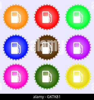 Auto gas station icon sign. A set of nine different colored labels. Vector Stock Vector