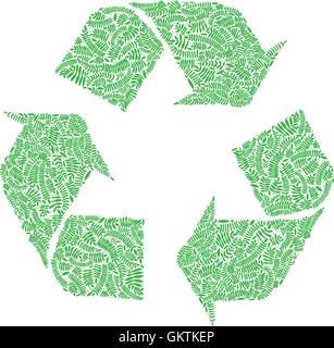 vector recycle symbol with green leaf plants Stock Vector