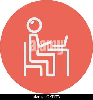Young man and laptop thin line icon Stock Vector