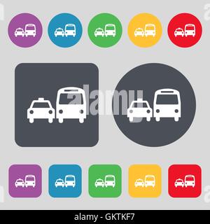 taxi icon sign. A set of 12 colored buttons. Flat design. Vector Stock Vector