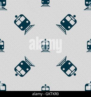 train icon sign. Seamless pattern with geometric texture. Vector Stock Vector