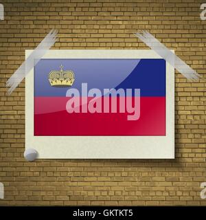 Flags Liechtenstein at frame on a brick background. Vector Stock Vector