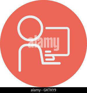 Man working in computer thin line icon Stock Vector