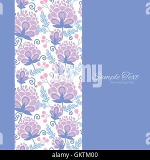 Vector soft purple flowers vertical frame seamless pattern background Stock Vector