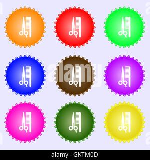 hair icon sign. A set of nine different colored labels. Vector Stock Vector