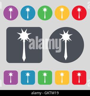 Mace icon sign. A set of 12 colored buttons. Flat design. Vector Stock Vector