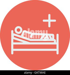Patient is lying on medical bed thin line icon Stock Vector
