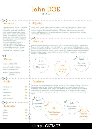 Cv resume template with cutable categories Stock Vector