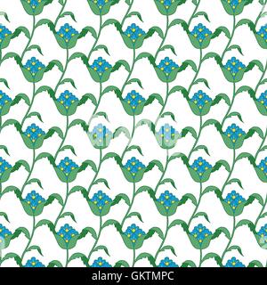 Vector Blue Green Turkish Flowers Geometric Seamless Pattern Stock Vector
