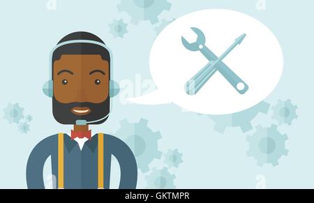 African operator with headset as customer service Stock Vector