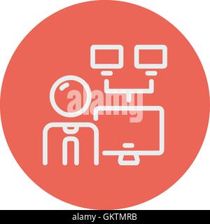 Man and screen with camera thin line icon Stock Vector