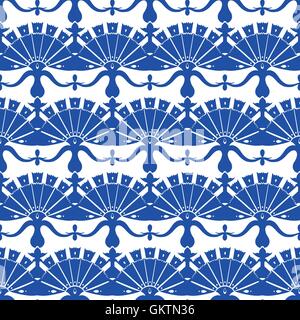 Vector Royal Blue Turskish Floral Abstract Seamless Pattern Stock Vector