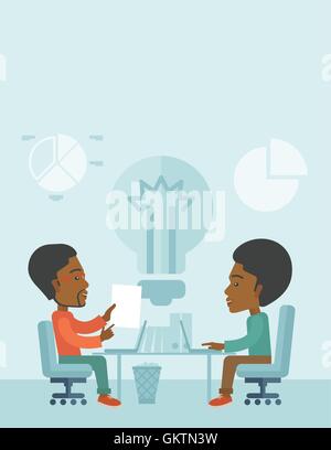 Two african businessmen sitting working together. Stock Vector