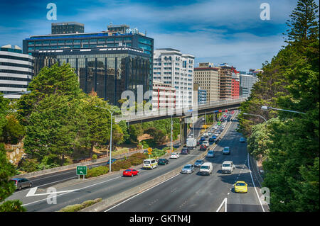 Wellington, New Zealand - March 3, 2016: View of Wellington Urban Motorway SH1 Stock Photo