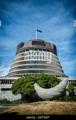 Wellington, New Zealand - March 3, 2016: The Beehive, the Executive Wing of the New Zealand Parliament Buildings Stock Photo