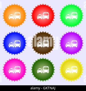 taxi icon sign. A set of nine different colored labels. Vector Stock Vector