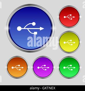 USB icon sign. Round symbol on bright colourful buttons. Vector ...