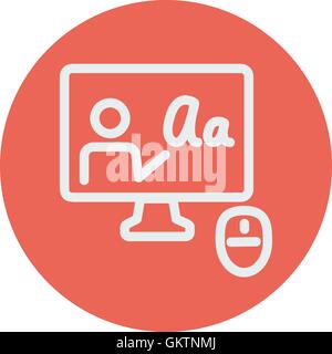 Laptop and mouse in online tutorial thin line icon Stock Vector