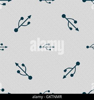USB icon sign. Seamless pattern with geometric texture. Vector Stock Vector