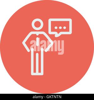 Businessman with speech bubble thin line icon Stock Vector