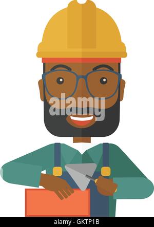 Black Mason man with trowel in hand Stock Vector