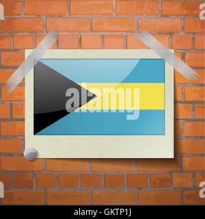 Flags bahamas scotch taped to a red brick wall Vector Image