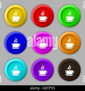 tea, coffee icon sign. symbol on nine round colourful buttons. Vector Stock Vector