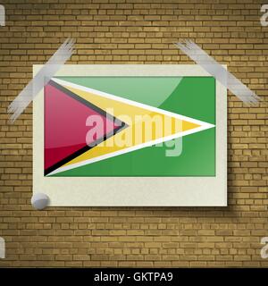 Flags Guyana at frame on a brick background. Vector Stock Vector