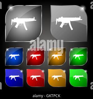 machine gun icon sign. Set of ten colorful buttons with glare. Vector Stock Vector